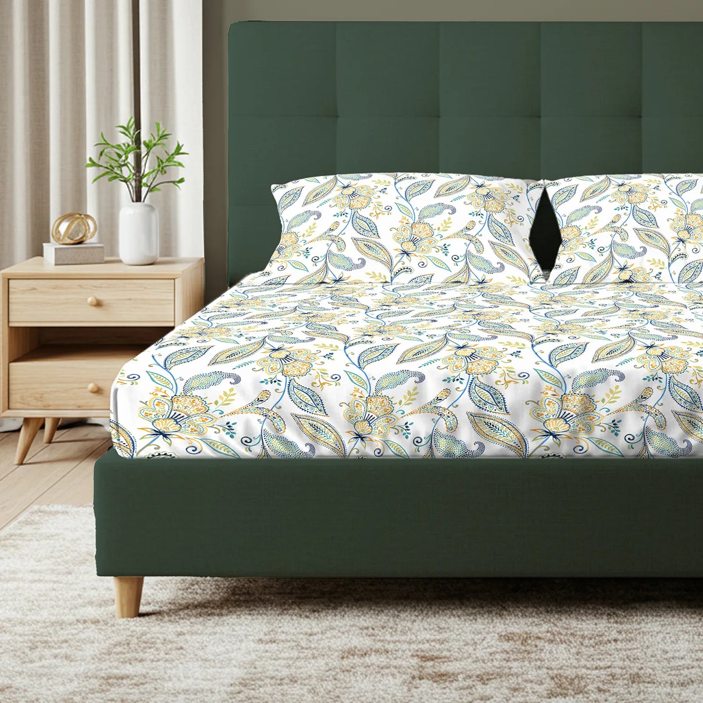 Iris Blue 00% pure cotton bedsheet set with pillow covers – NIRAA Urbanspace