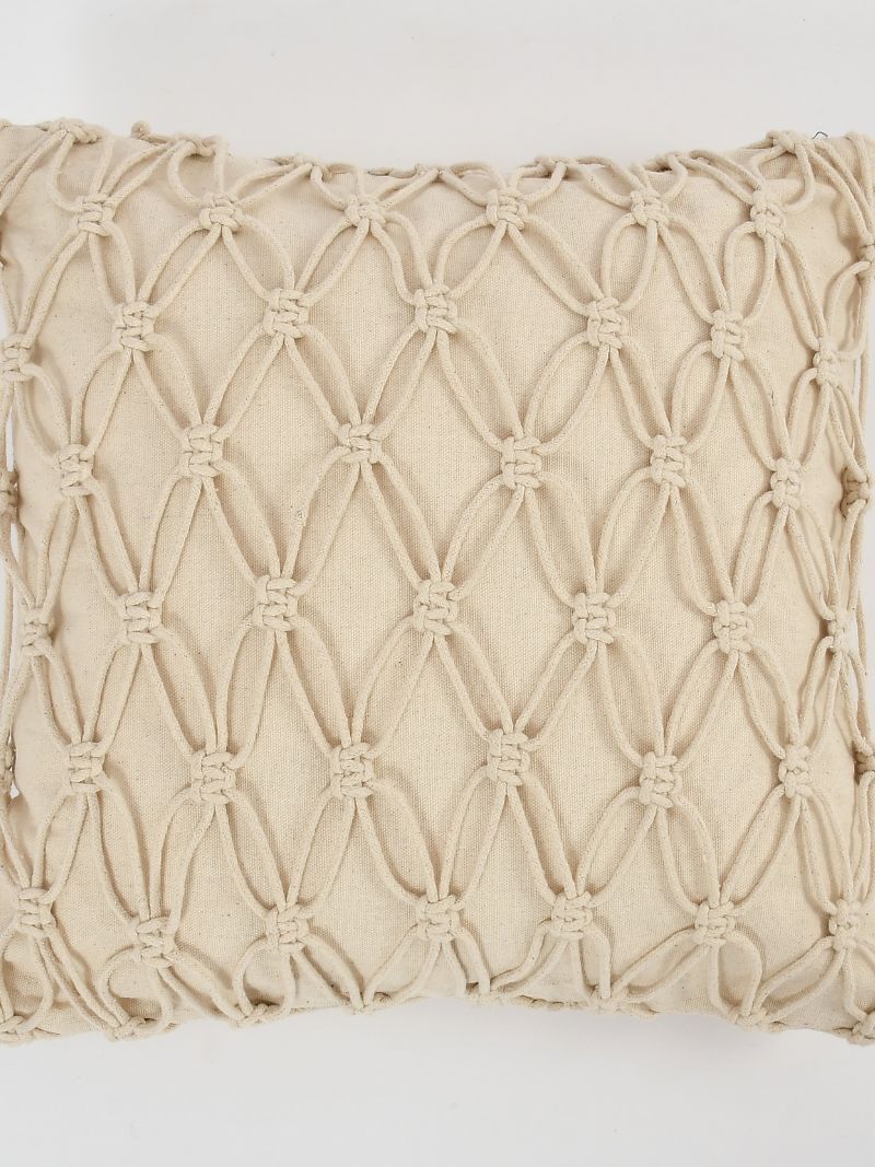 Beautiful and Luxurious Handmade 100% Cotton Macrame Cushion Cover 16″x16″ in Natural White Colour | Boho Cushion Cover in Premium Canvas Duck Fabric (Diamond) Pack of 2