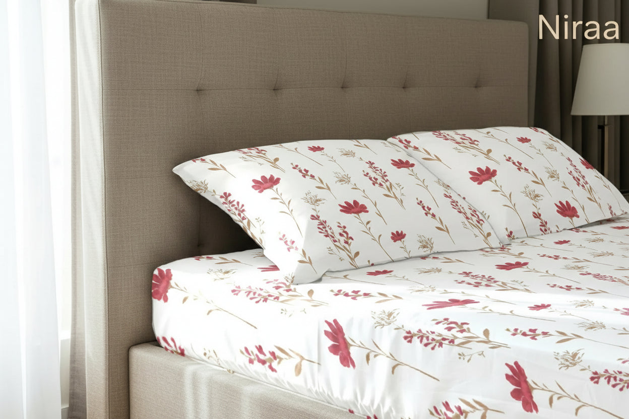 Orchid blooms 100% pure cotton bedsheet set with pillow covers – NIRAA Urbanspace