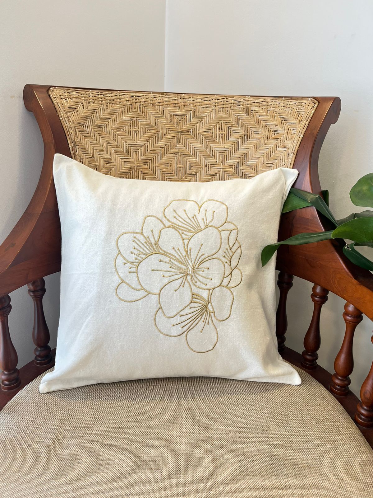 Embroidered Golden Flower - Cushion cover