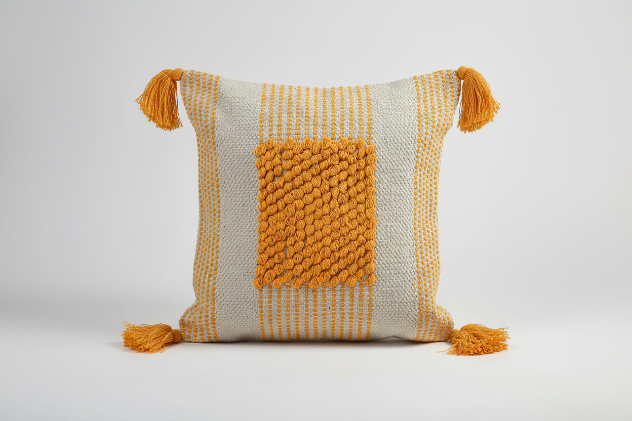 Hand Crafted PitLoom Cushion Cover | 16 inch x 16 inch | Pack of 2 Yellow