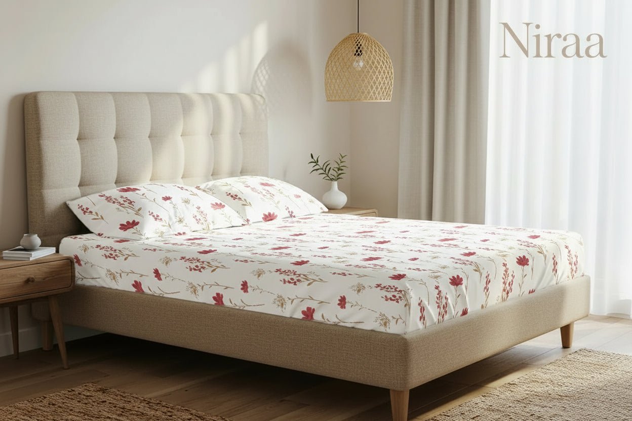 NIRAA Urbanspace – Orchid blooms 100% Cotton Bedsheet Set (200 TC)