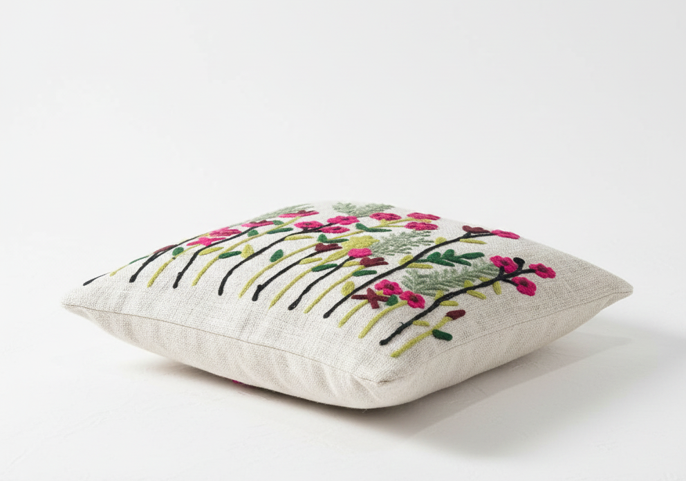 Decorative pillow with floral embroidery  - Boho Design