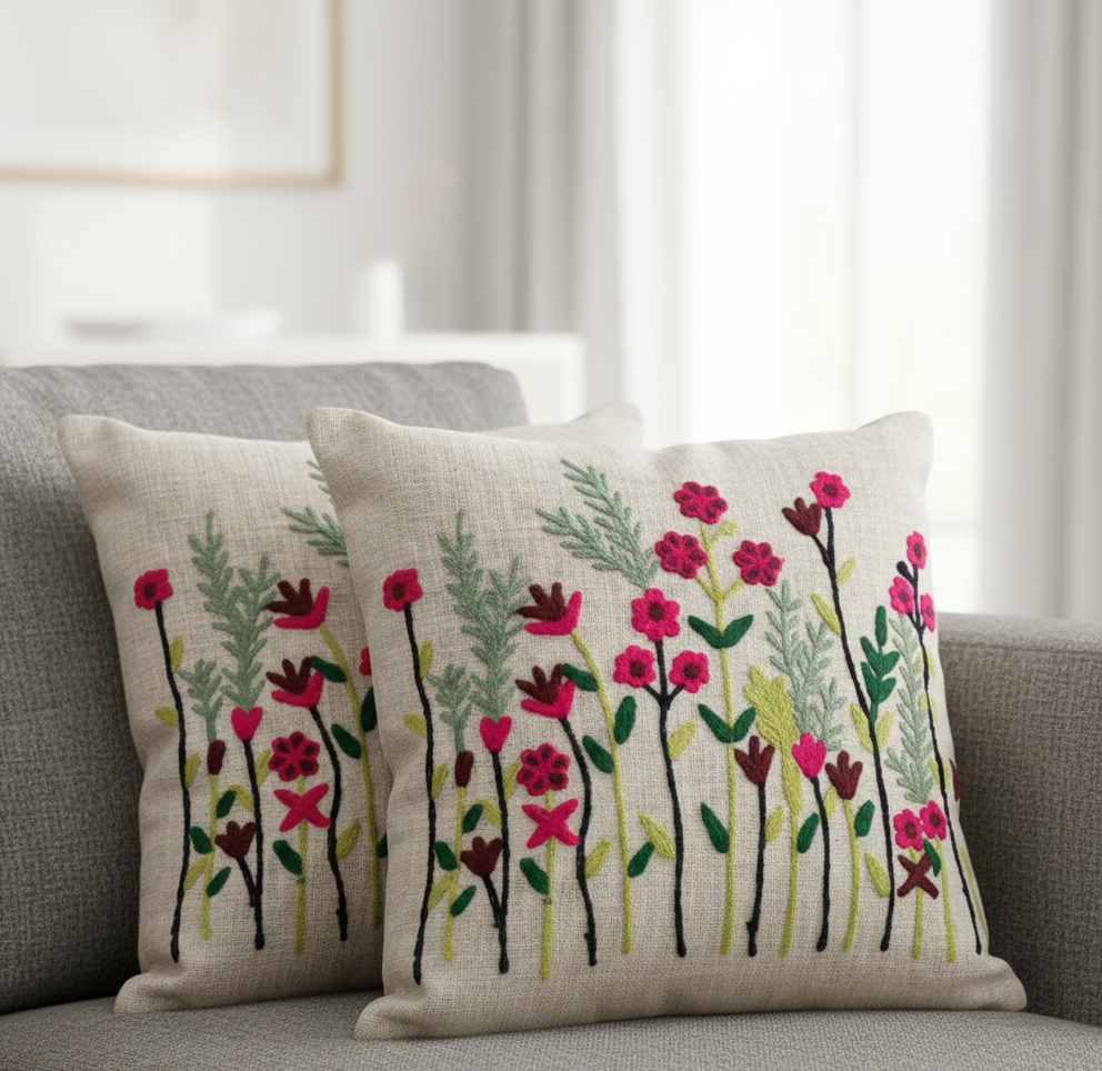 Embroidered floral pillows - Boho