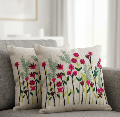 Embroidered floral pillows - Boho