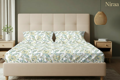 Iris Blue 00% pure cotton bedsheet set with pillow covers – NIRAA Urbanspace