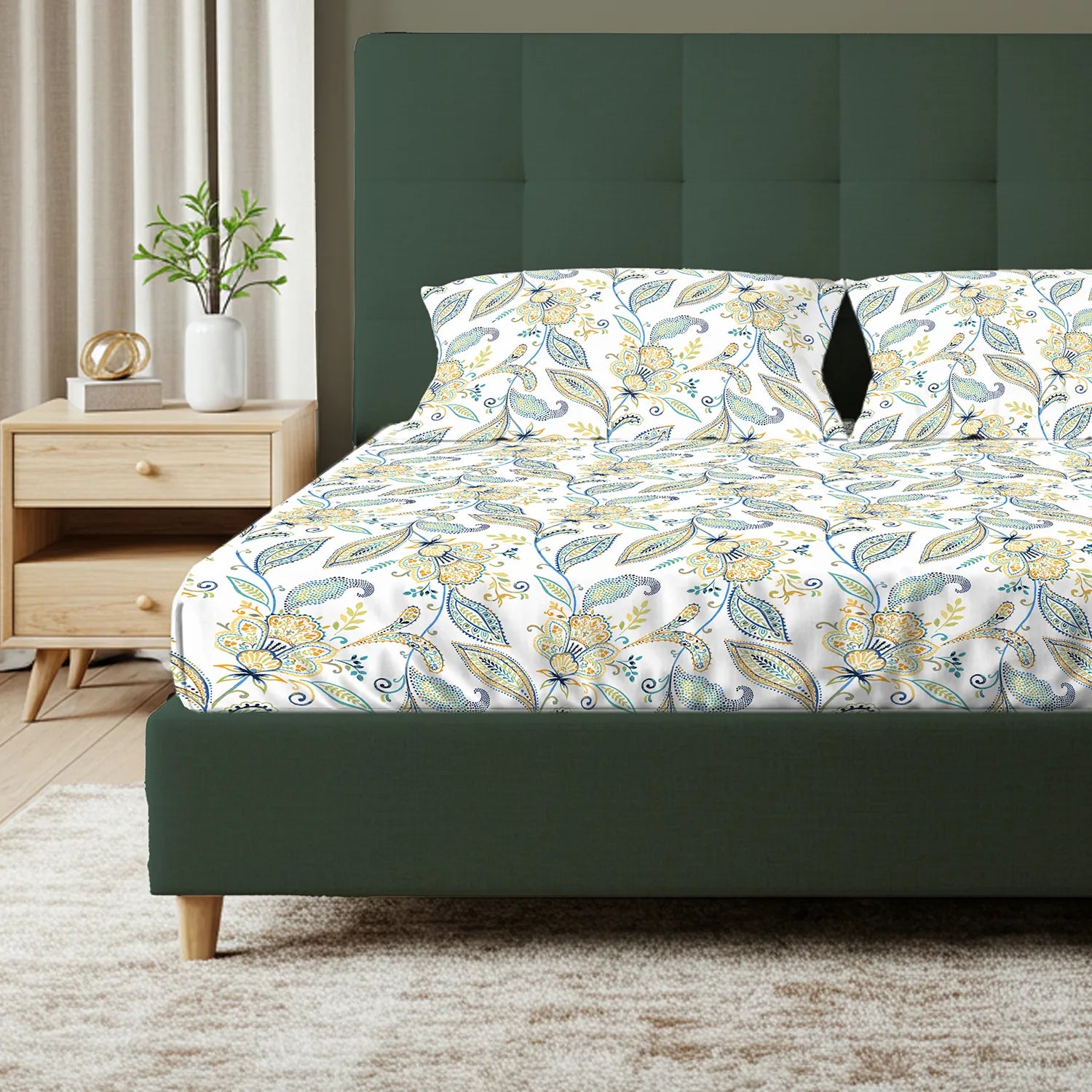 Iris Blue 00% pure cotton bedsheet set with pillow covers – NIRAA Urbanspace