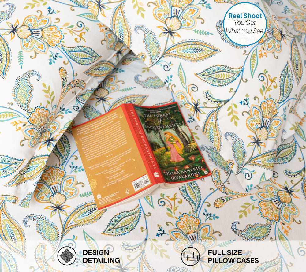 Iris Blue 00% pure cotton bedsheet set with pillow covers – NIRAA Urbanspace