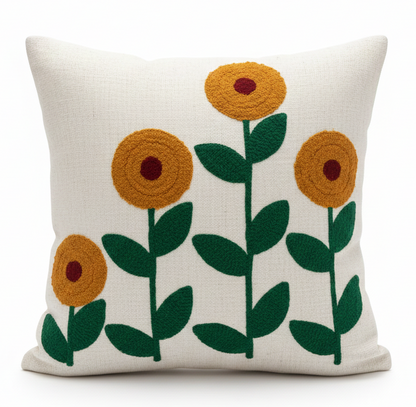 Luxury Embroidered Floral Cushion Cover – Textured Linen Decorative Sofa Pillow