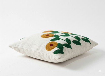 Luxury Embroidered Floral Cushion Cover – Textured Linen Decorative Sofa Pillow