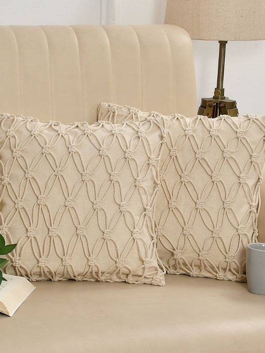 Beautiful and Luxurious Handmade 100% Cotton Macrame Cushion Cover 16″x16″ in Natural White Colour | Boho Cushion Cover in Premium Canvas Duck Fabric