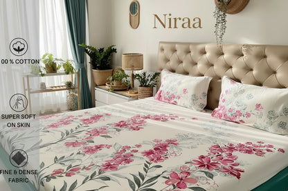 Majestic Pink  100% pure cotton bedsheet set with pillow covers – NIRAA Urbanspace