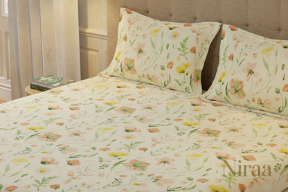 Meadows Buttercream 100% pure cotton bedsheet set with pillow covers – NIRAA Urbanspace