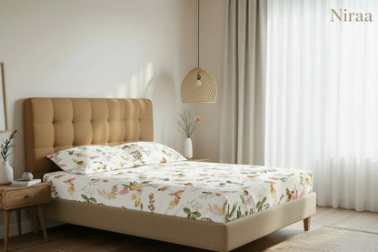 Cherry Blossom 100% pure cotton bedsheet set with pillow covers – NIRAA Urbanspace