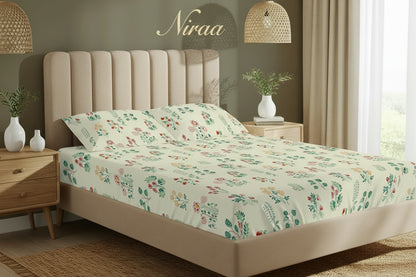 Eden Cream 100% pure cotton bedsheet set with pillow covers – NIRAA Urbanspace