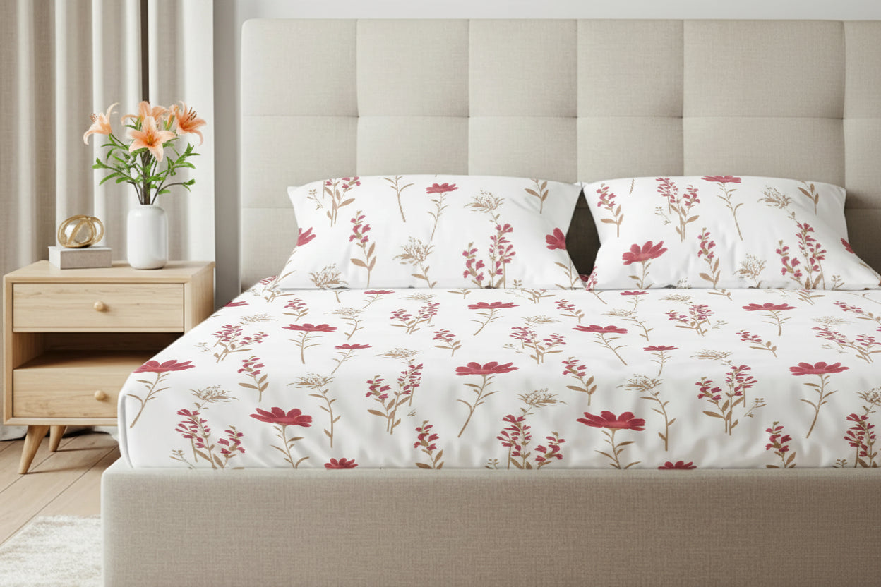 Orchid blooms 100% pure cotton bedsheet set with pillow covers – NIRAA Urbanspace