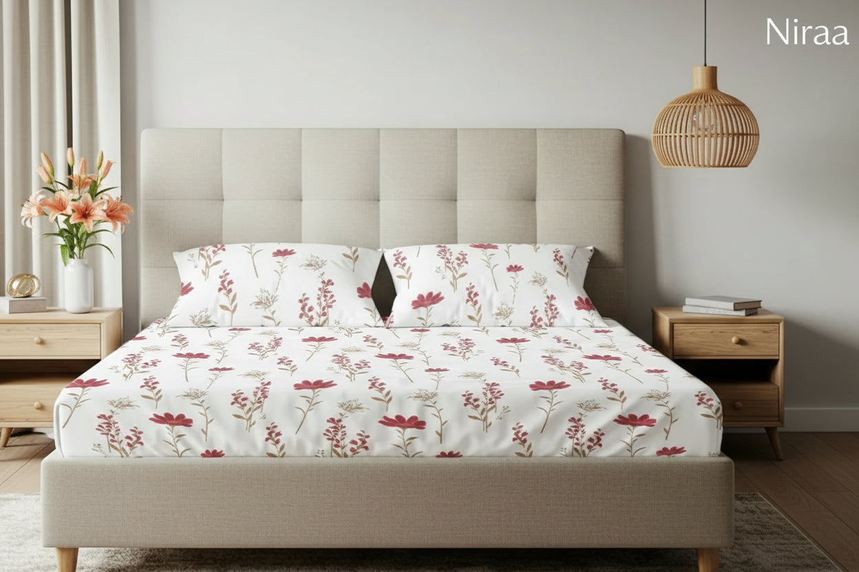 Orchid blooms 100% pure cotton bedsheet set with pillow covers – NIRAA Urbanspace