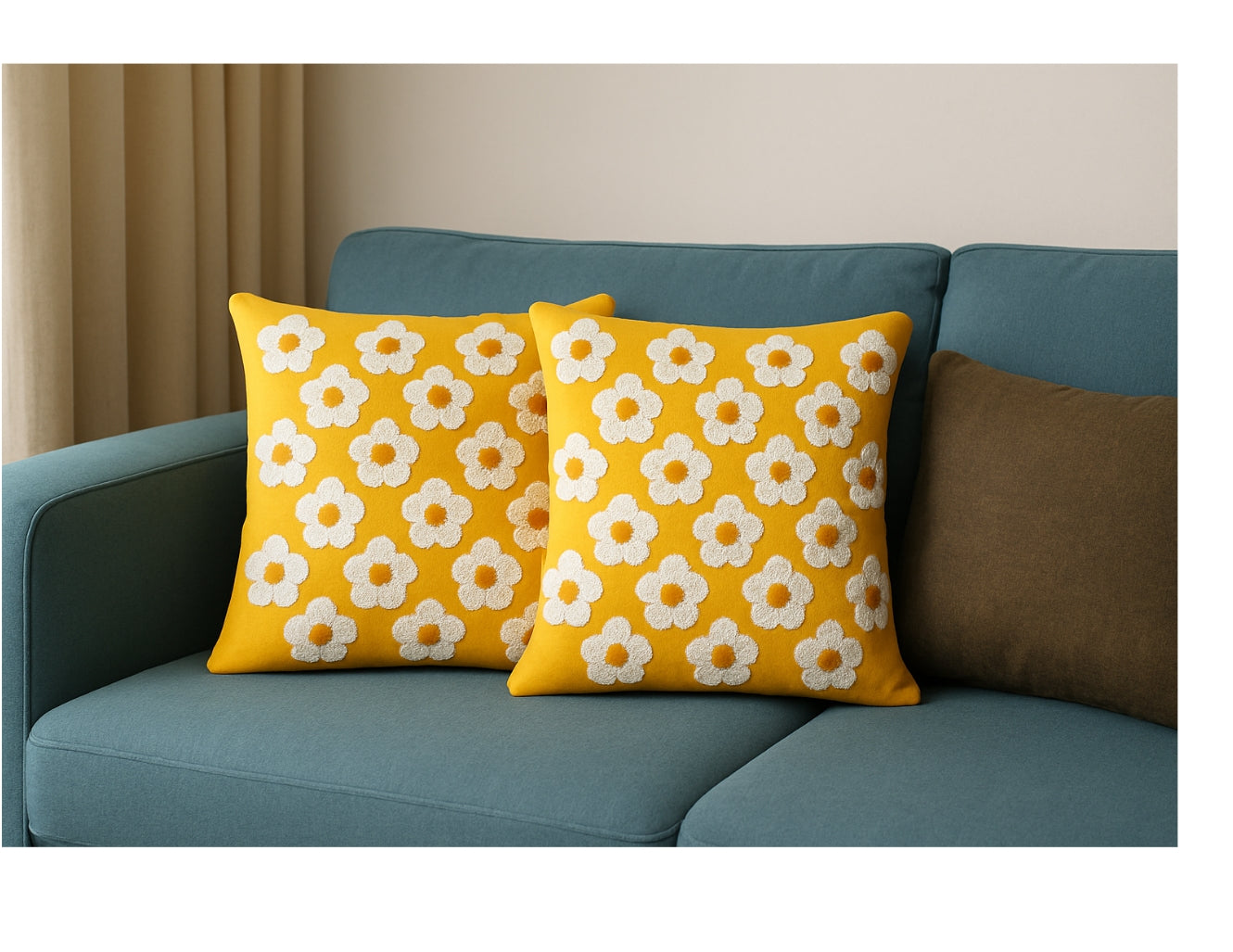 100% Cotton Embroidered Cushion Covers 16×16 Inches | Floral Design | Decorative Throw Pillow Covers