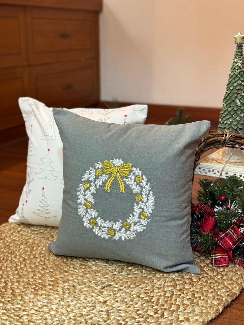 Golden Noel Wreath Cushion Cover