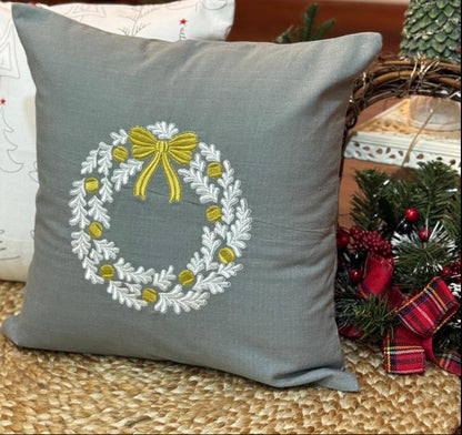 Golden Noel Wreath Cushion Cover