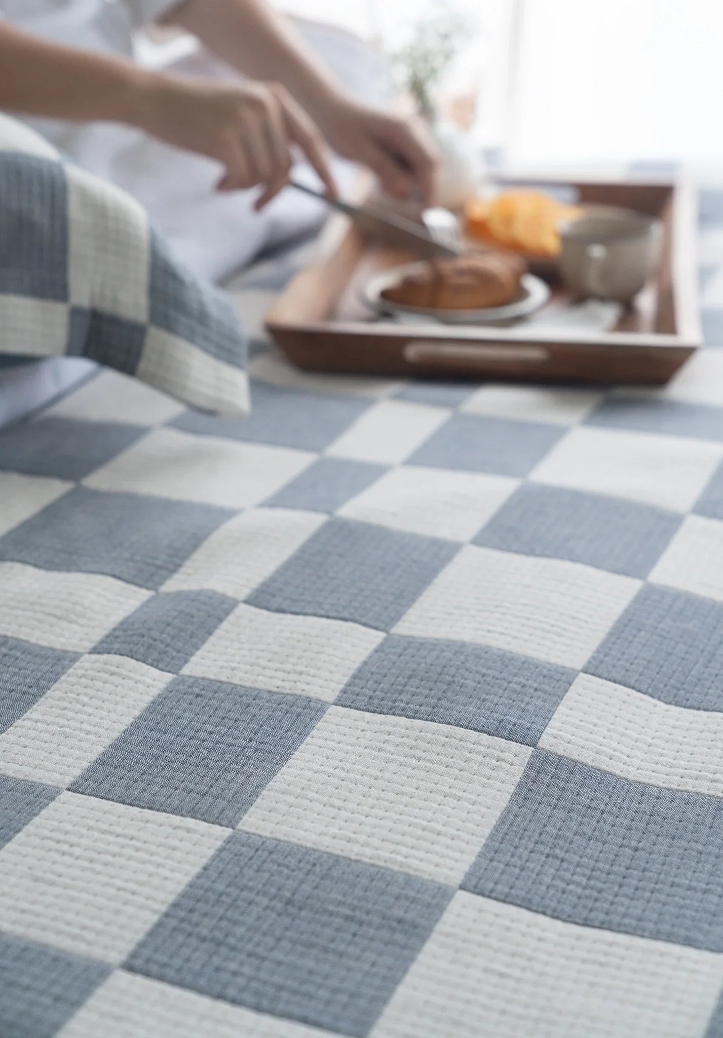 NIRAA Earthloom Serein- Checkered Bedspread